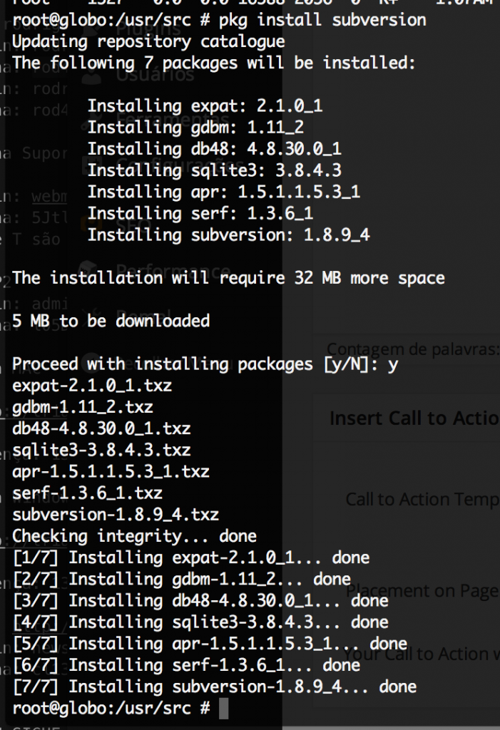Realizando o checkout do código fonte do FreeBSD 10.0 para compilar todo o sistema em -STABLE...